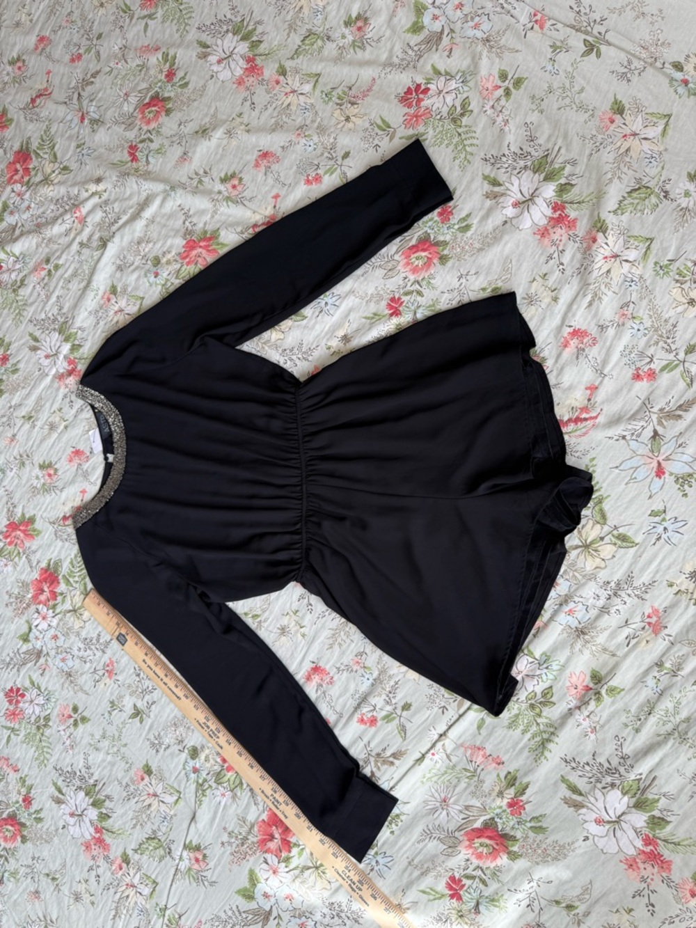 Astr Black Long-Sleeve Embellished-Neck Romper